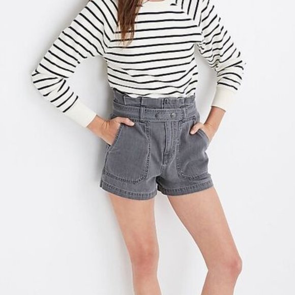 Madewell Pants - Madewell Women's Denim Snap-Belt Paperbag Shorts in Pale Grey